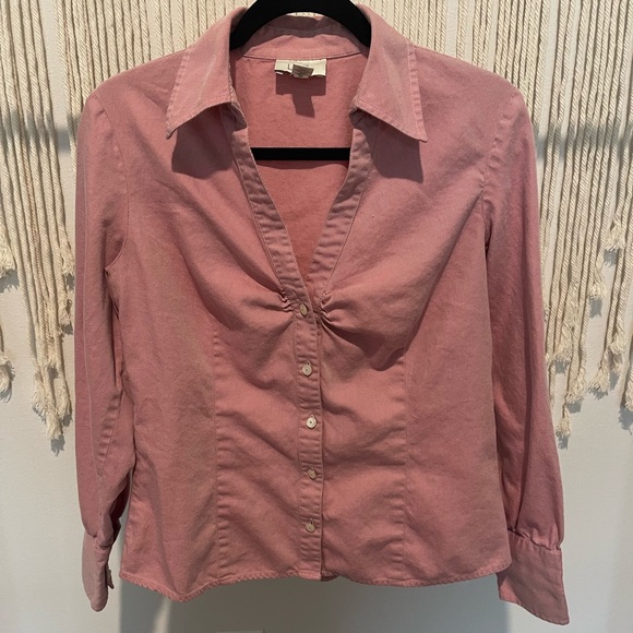 LOFT Tops - Ann Taylor Loft Collared V-Neck Button-Down Blouse Long Sleeve Size 10